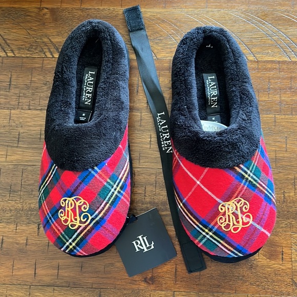 Lauren Ralph Lauren Women’s embroidered Gold Logo Slippers Size M - Picture 7 of 7